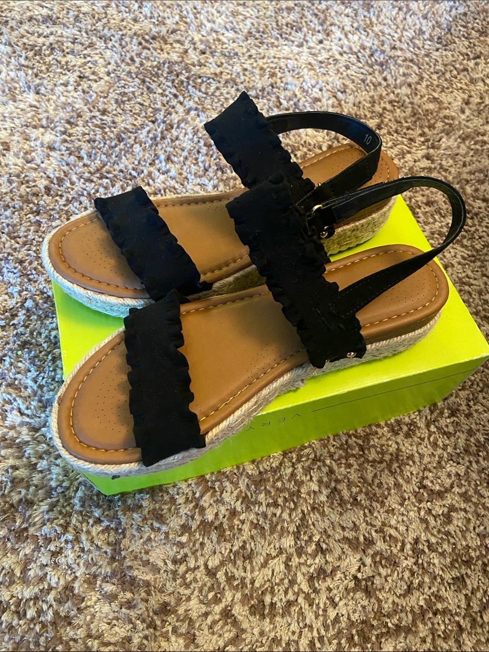 Pierre Dumas Black Ruffle Espadrille Slingback Sandals